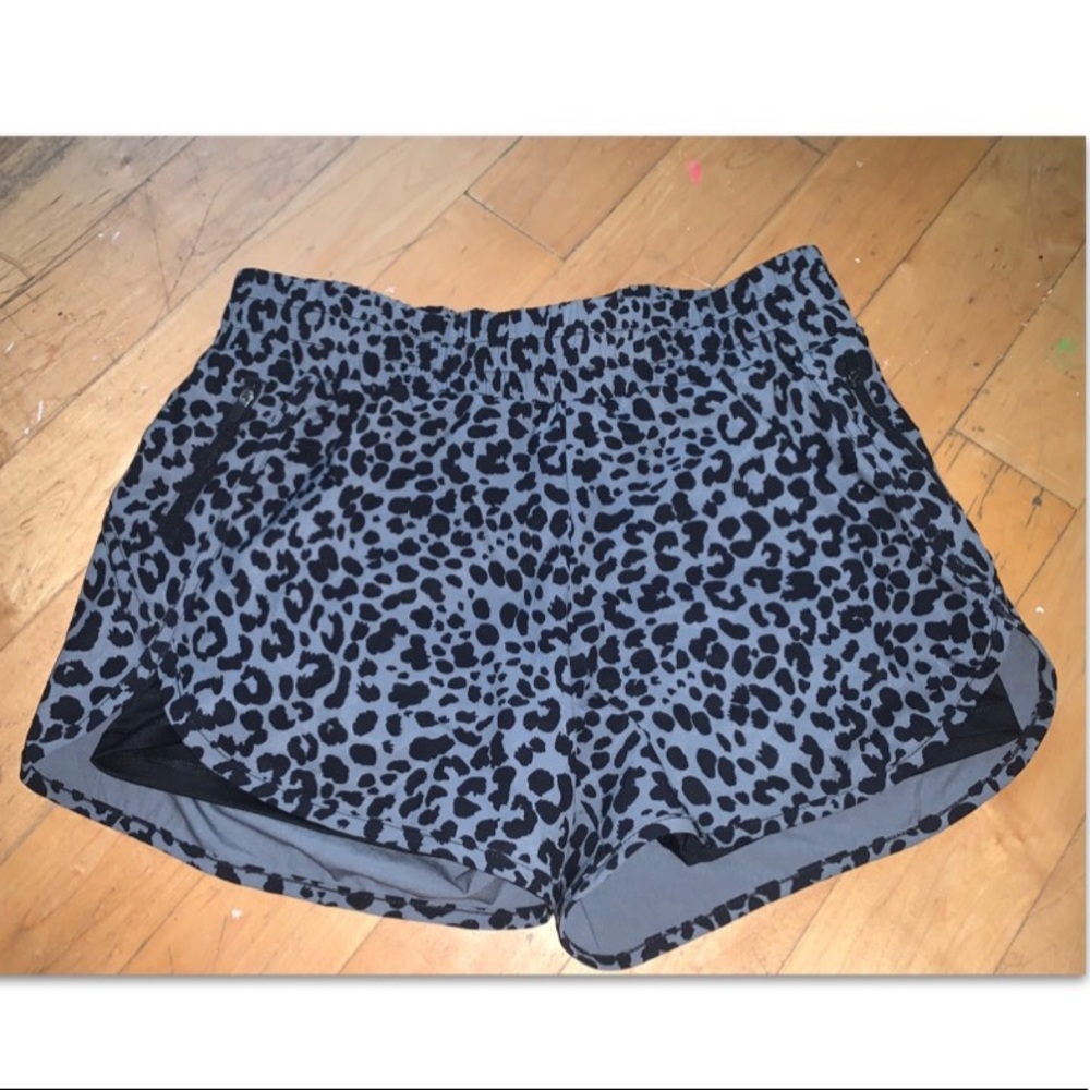 Black and gray cheetah print athletic shorts